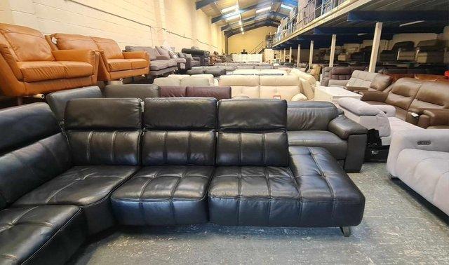 Image 3 of Ex-display Packham black leather recliner corner sofa