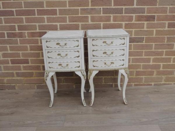 Image 3 of Pair of French Tall Bedside Tables 3 drawers (UK Delivery)