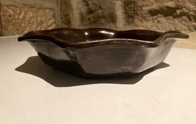 Preview of the first image of Octagonal, brown glazed Bonsai dish (S26).