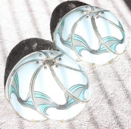 Image 1 of Glass Lampshades. Turquoise and Gold Lampshades. Vintage Sca