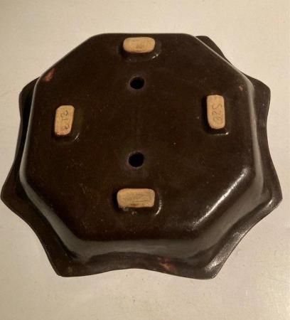 Image 3 of Octagonal, brown glazed Bonsai dish (S26)