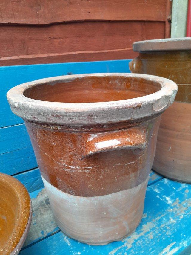 Preview of the first image of VINTAGE GLAZED EARTHENWARE GARDEN POTS.