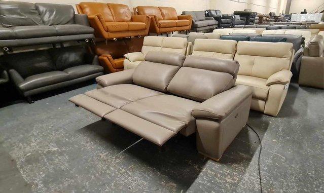 Image 11 of Polo Divani Merry taupe grey leather recliner 3 seater sofa