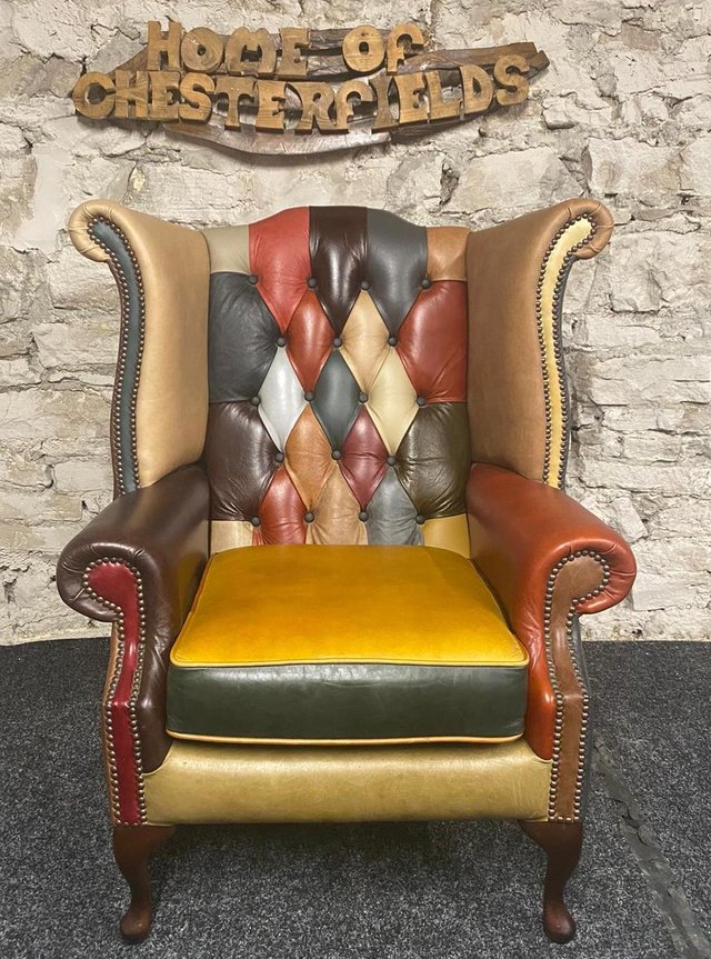 Preview of the first image of Chesterfield Harlequin Patchwork Multi coloured Queen Anne.