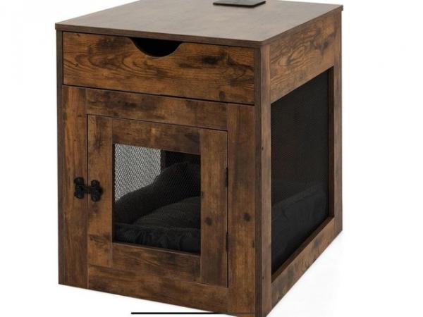 Image 4 of GYMAX Wooden Dog Crate, Furniture Style Puppy Cage Side