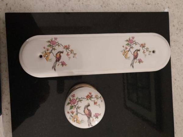 Image 1 of Ceramic White Door Handles and Finger/Scratch Plates