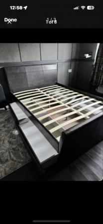Image 3 of Black leather double bed with 4 internal drawers on castors