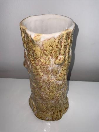 Image 2 of Vintage 1970s ceramic brown yellow tree bark vase