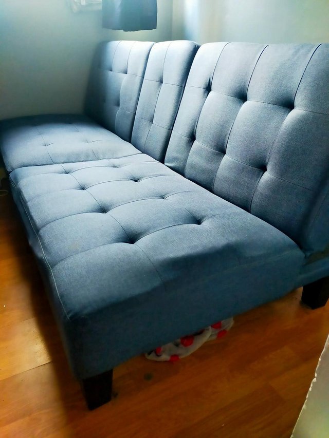 Blue Sofa Bed with Cupholders – Very Good Condition — Furniture & Homeware in Basildon