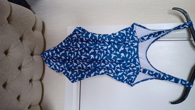 Image 3 of Spandex/Nylon Lined Blue/White Swimsuit Small with padded to