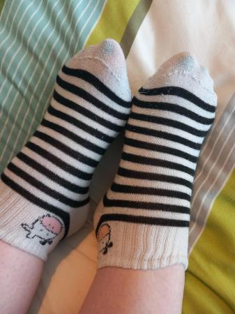 Image 3 of Ladies worn stripey cow socks