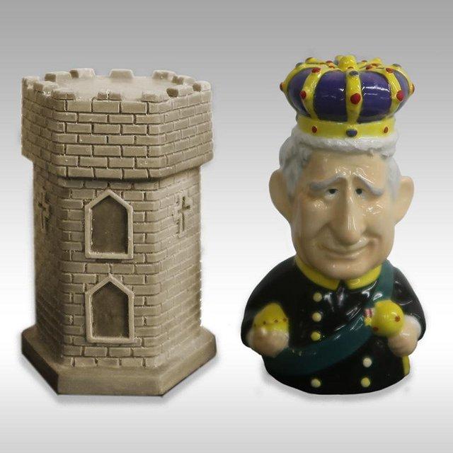 Preview of the first image of Novelty Ceramic Salt and Pepper - King Charles III. Freepost.