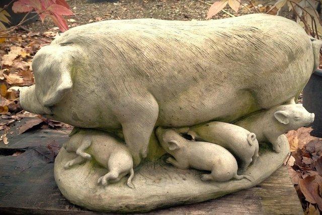 Image 3 of Large Pig with Piglets Garden Sculpture