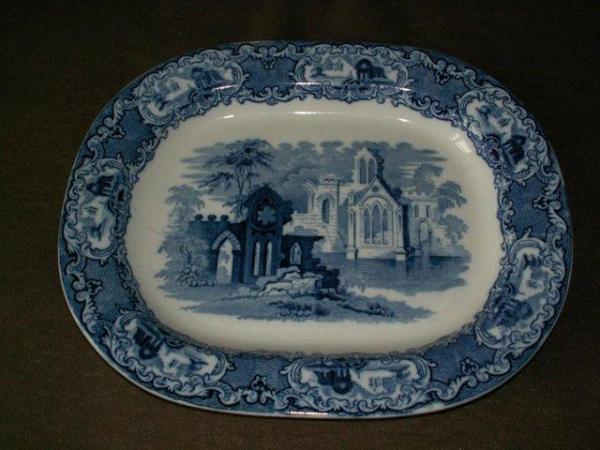 Image 1 of antique blue willow serving platter. 18"x15"