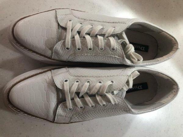 Image 1 of Dune of London White Reptile Leather Lace Up Trainer