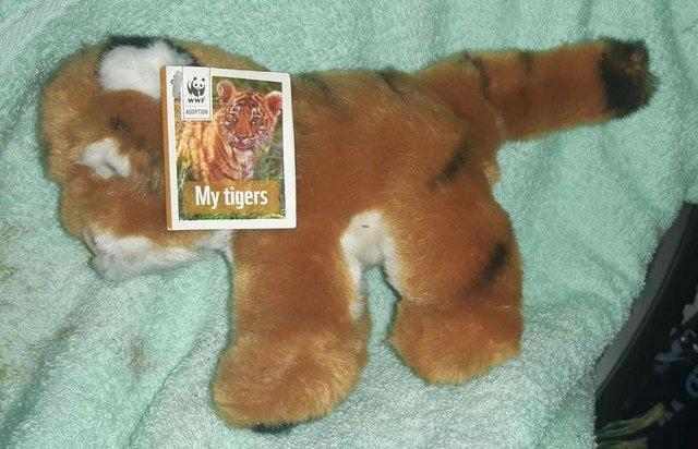 Preview of the first image of Small World Wildlife Fund My Tigers plush cuddly toy.