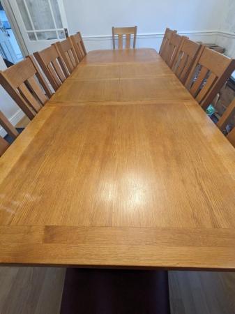 Image 1 of Oak Dining Table + 12 Leather Chairs