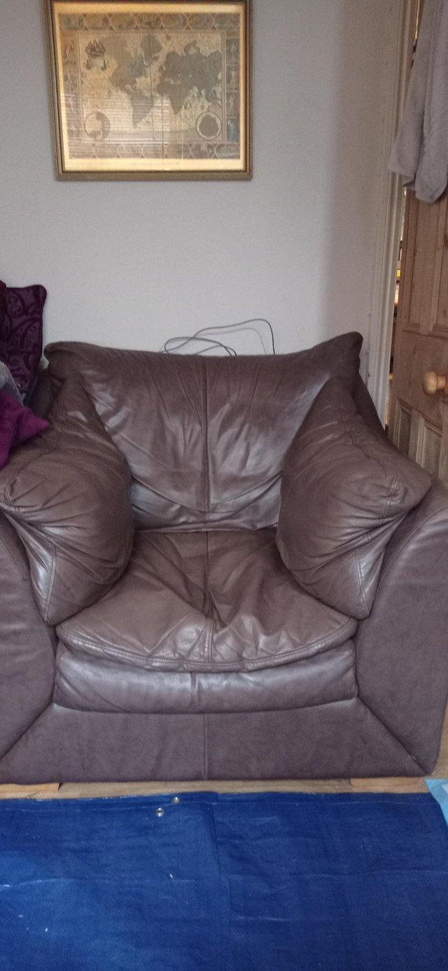 Preview of the first image of FREE Large brown leather armchair. Good condition ..