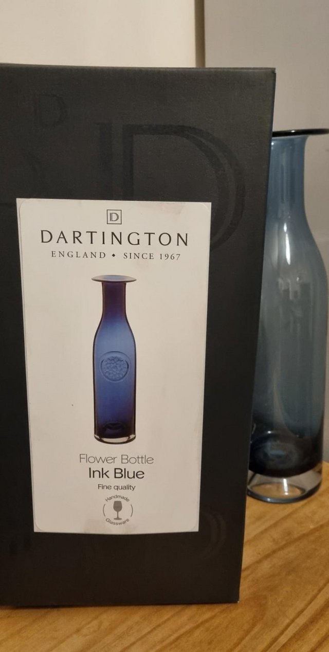 Preview of the first image of Dartington Dahlia Flower Bottle Vase, Ink Blue - VGC.
