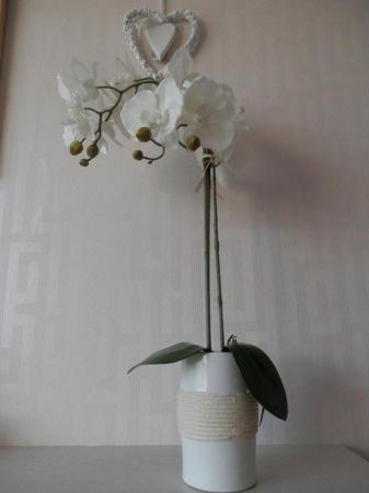 Image 1 of Large Faux Orchid In Ceramic Pot