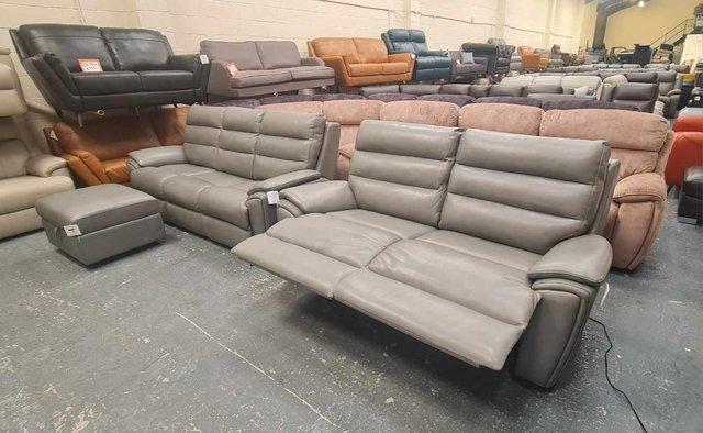 Image 4 of La-z-boy Winslow grey leather 3+2 seater sofas and puffee