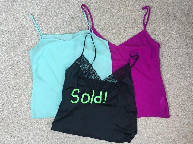 Preview of the first image of 2 womens camisoles  Monsoon magenta & mint green size 12..