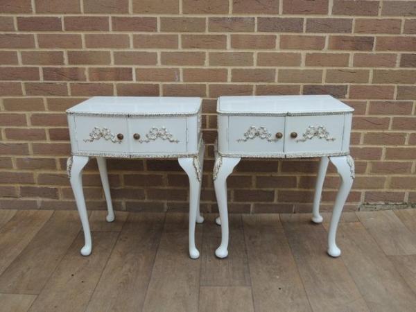 Image 1 of Pair of Queen Anne Glossy Bedside Tables (UK Delivery)