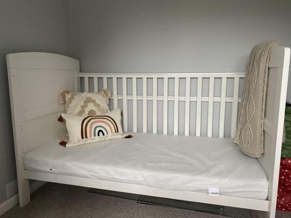 Image 2 of White wooden cot bed with mattress