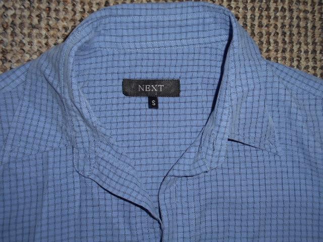 Preview of the first image of Next Men's Light Blue Checked Short Sleeve Shirt Small.