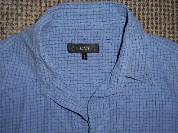 Image 1 of Next Men's Light Blue Checked Short Sleeve Shirt Small