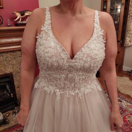 Image 1 of A line tulle & lace wedding dress, size 18, BNWTS