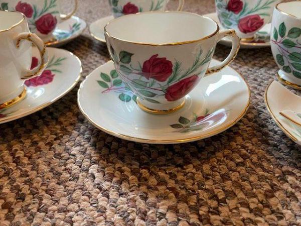 Image 3 of Delphine Red Roses Vintage Bone China Tea Set