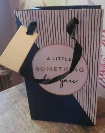 Image 1 of 5 small navy white gift bags