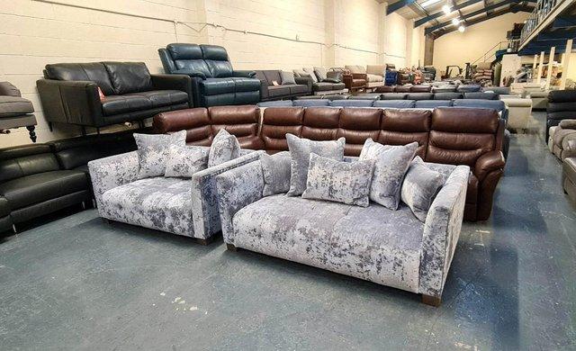 Image 9 of Sapphire Crushed Grey Plush Fabric 3+2 seater sofas