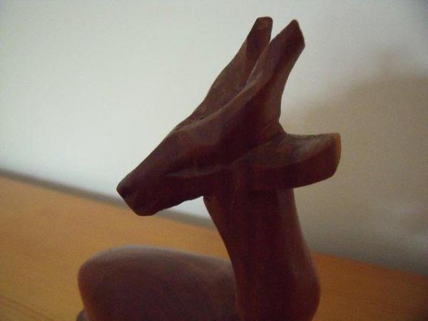 Image 2 of Vintage hand carved wooden deer/antelope in sitting position