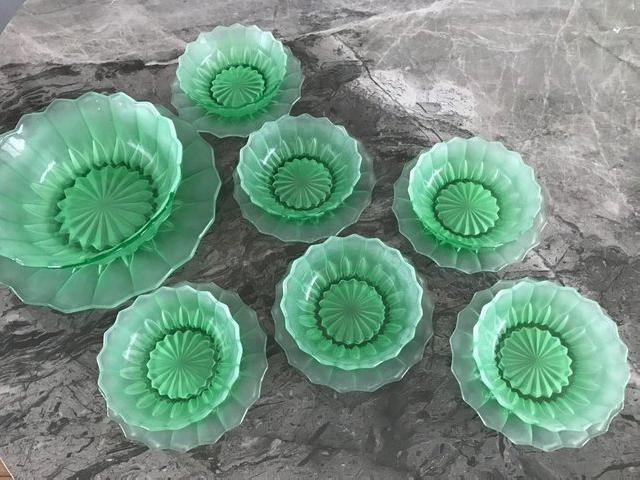 Preview of the first image of Green glass fruit set over 70 years old.