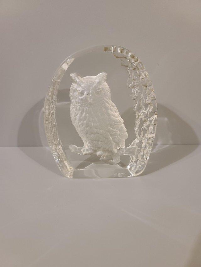 Preview of the first image of Wedgwood Glass Owl Paperweight.