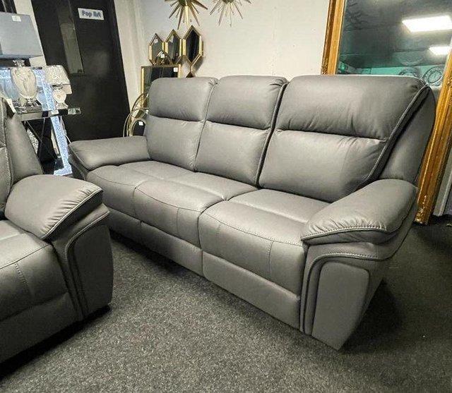 Preview of the first image of MITCH 3&3 SEATER GREY LEATHER RECLINER SOFAS.