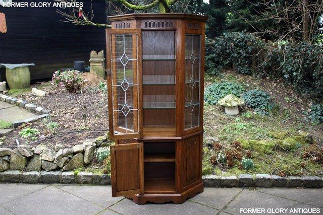 Image 4 of OLD CHARM LIGHT OAK CANTED DISPLAY CABINET CUPBOARD DRESSER