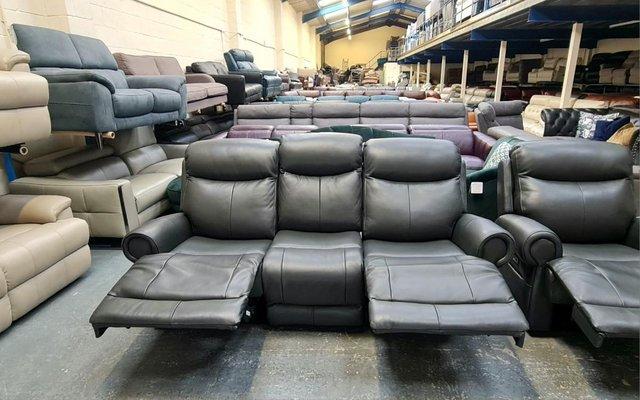Image 7 of Benton dark grey electric 3 seater sofa, armchair and puffee