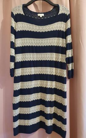 Image 1 of Monsoon Navy Knitted Dress with lace detail, size XL