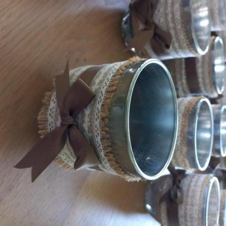 Image 2 of 38 Hessian and lace glass candle or flower holders