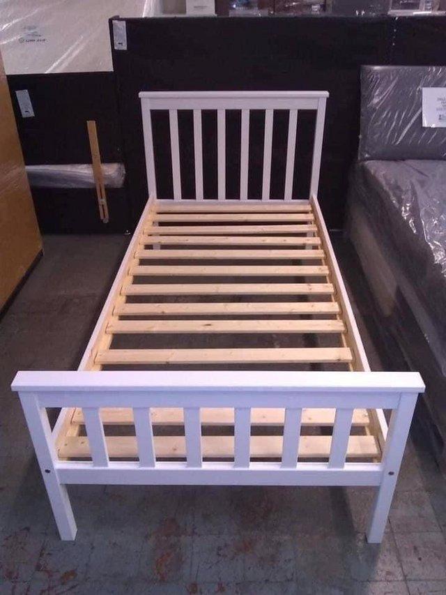Preview of the first image of Single monaco white wooden bed frame.