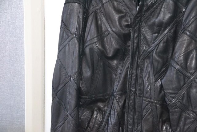 Preview of the first image of mens leather bomber jacket.