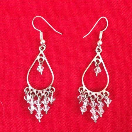 Image 1 of Silvertone & clear bead drop earrings, pierced ears. Can pos