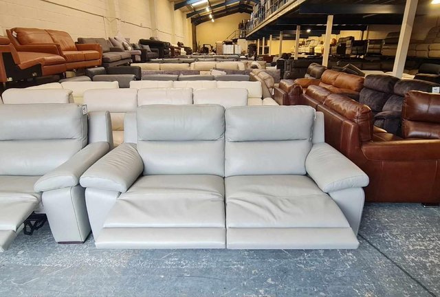 Image 10 of Italian Moreno grey leather electric pair of 3 seater sofas