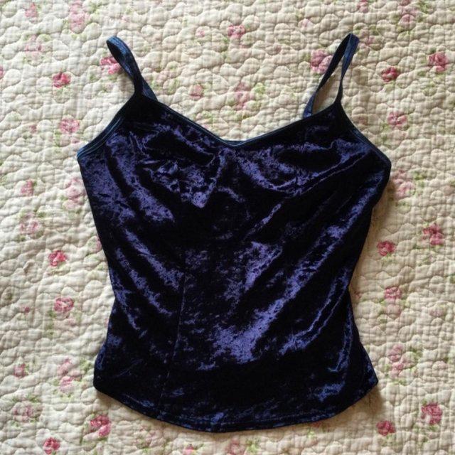 Preview of the first image of Vtg Y2K Blue Velvet Panelled Strappy Top M&S sz 12.