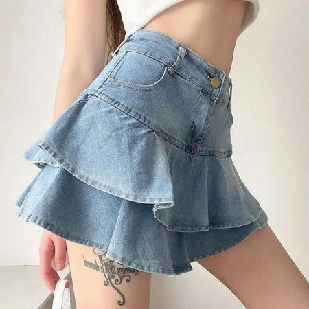 Image 3 of Layered Ruffled Denim Mini Skirt