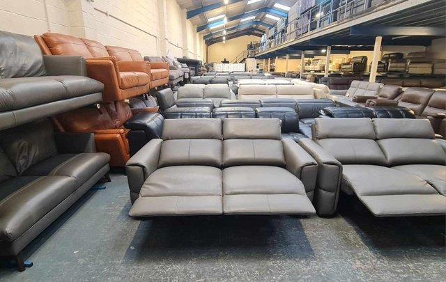 Image 14 of Samson grey leather electric recliner 2 x 2 seater sofas