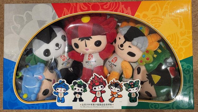 Preview of the first image of BEIJING OLMYPICS 2008, FIVE OFFICIAL MASCOTS & DVD. MINT.